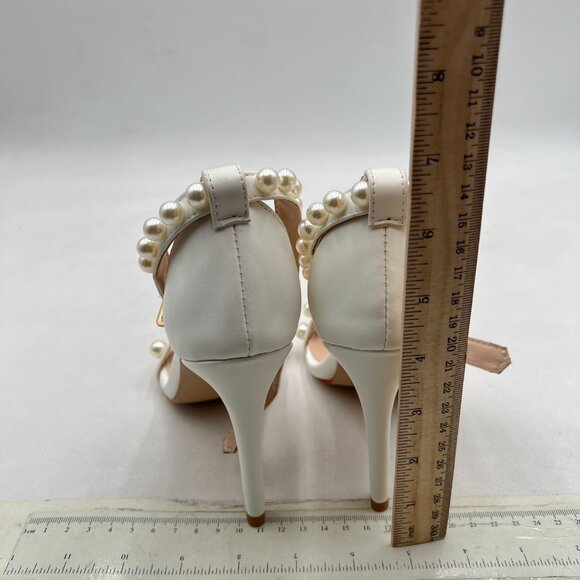 Tang'scuisins White Open Toe Pearl Studded Sandal Ankle Strap Stiletto Heel Shoe - Picture 5 of 8